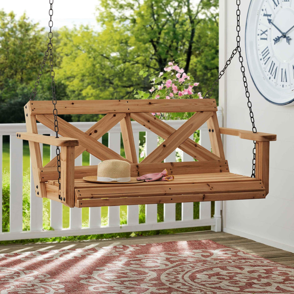 Backyard Discovery Cedar Farmhouse Porch Swing Light Brown.
