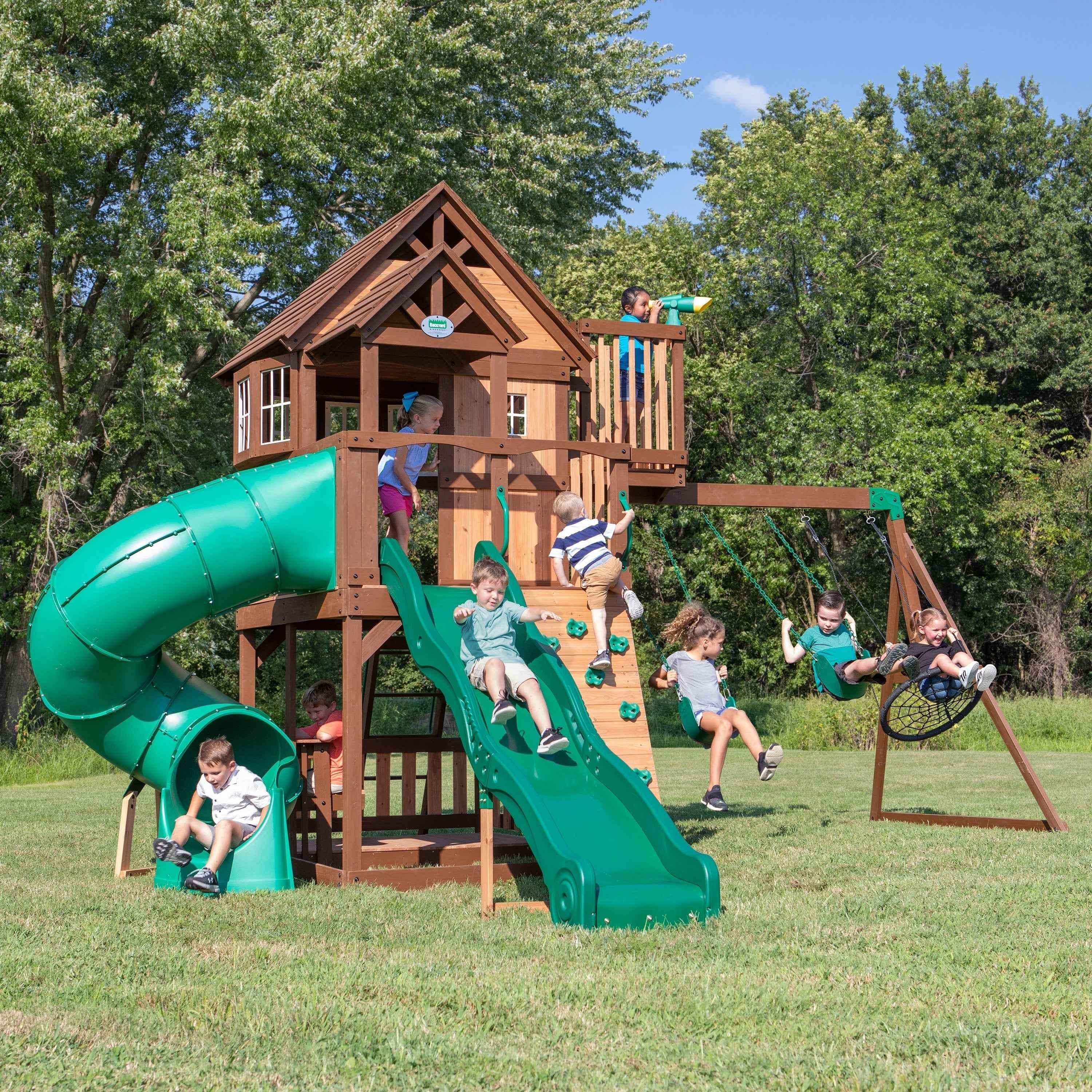 Backyard Discovery Skyfort II With Spiral Tube Slide.